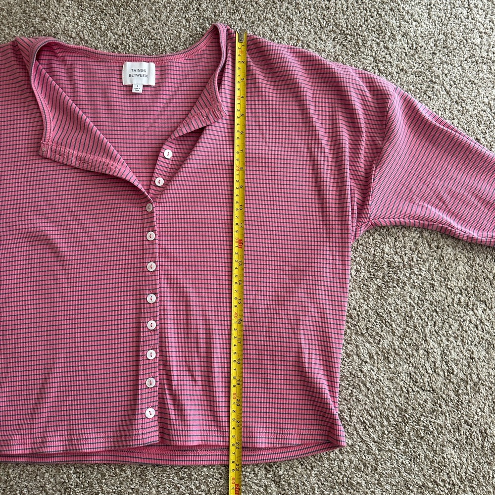 Things Between Cotton Striped Pink Button-Up Wome… - image 5
